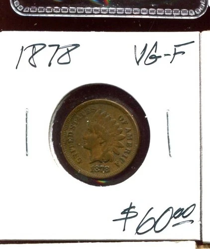 INDIAN HEAD CENT 1878 in Very Good to Fine condition