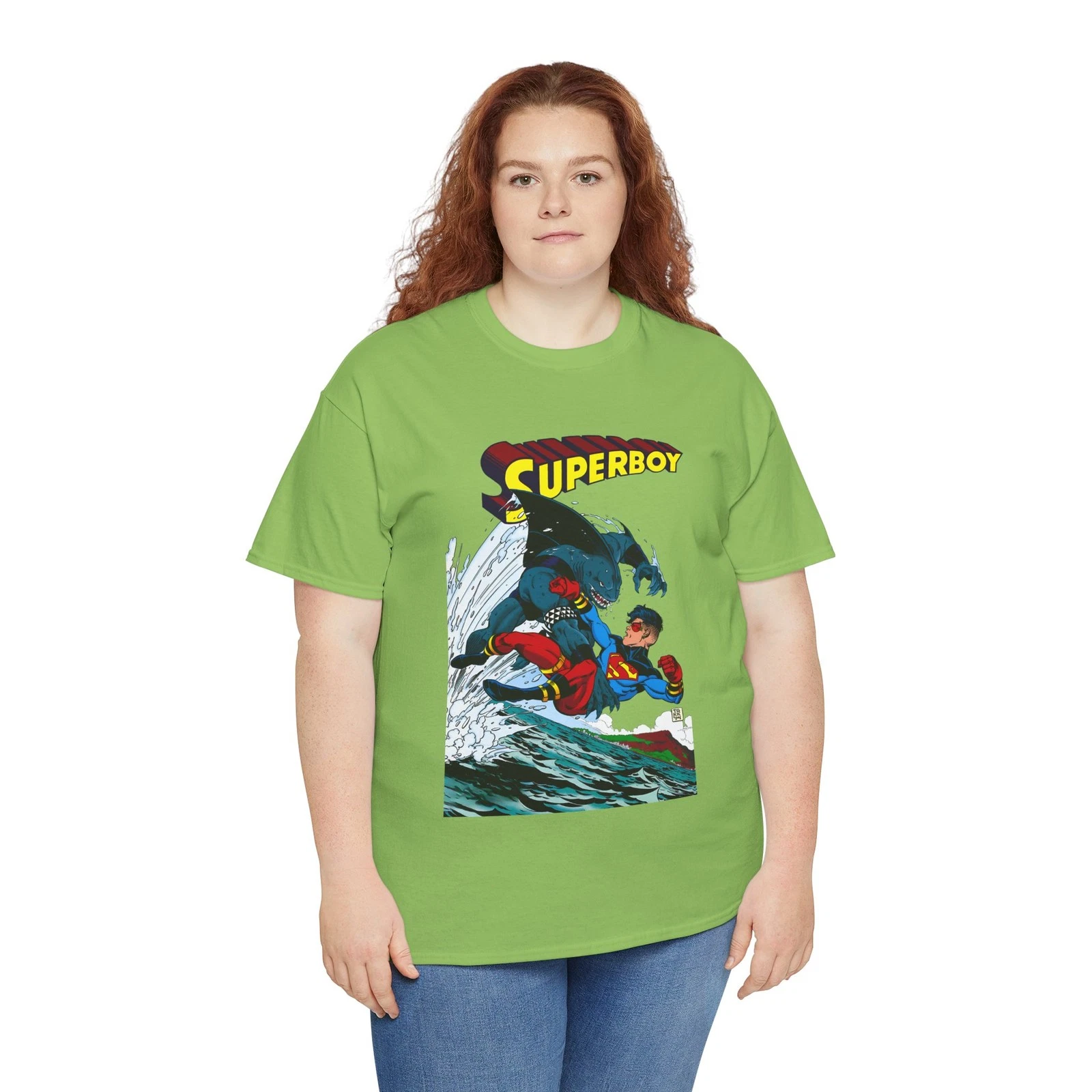 Superboy Vs King Shark T-Shirt - Tom Grummett Art - Superman Family - DC Comics