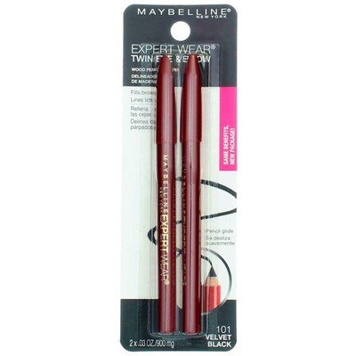 6 Pack Maybelline Expert Wear Twin Eye & Brow Eyeliner Pencil, Velvet Black, ...