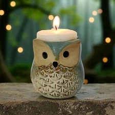 Ceramic Owl Planter/Candle Holder Succulent Container Mini Pot 2.5"T Rustic EC 