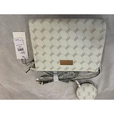 Nicole Miller Monogram Crossbody Bag Cream with Coin Pouch NWT