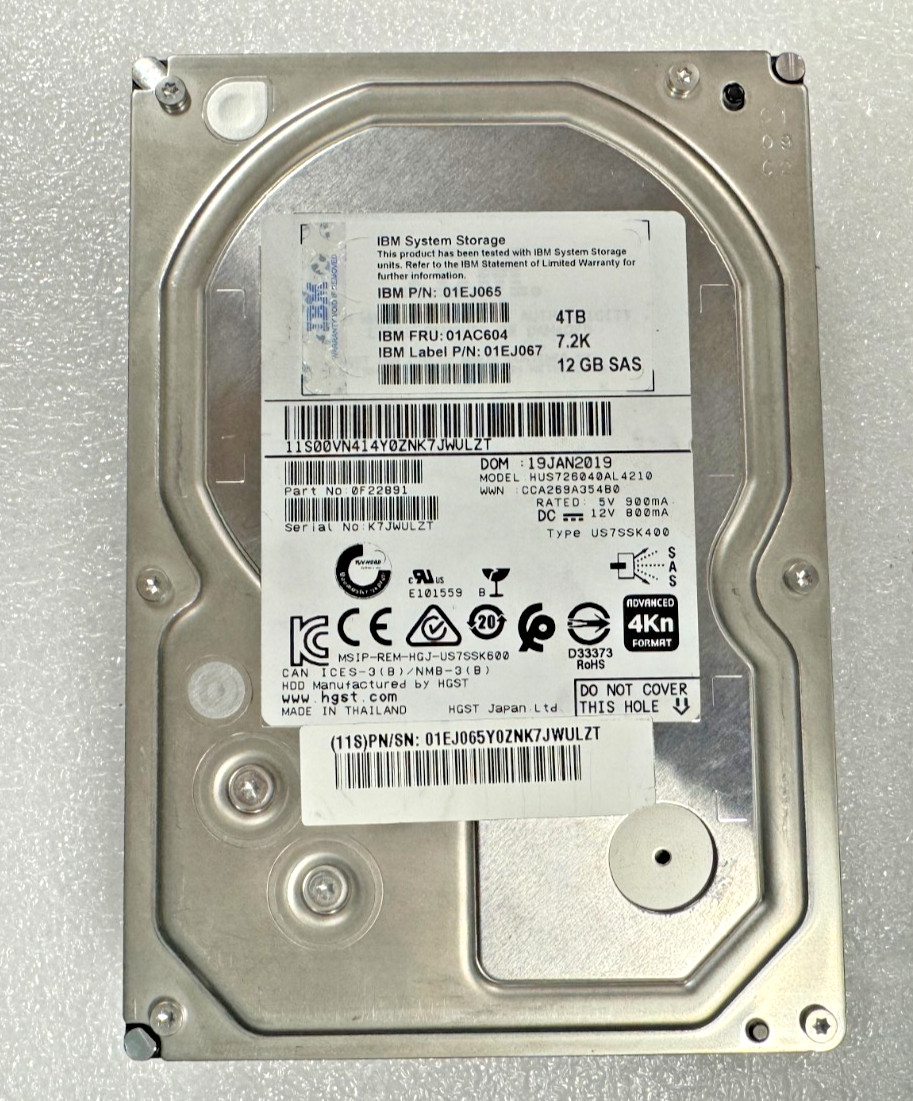 U32173 HGST Ultrastar 7K6000 4TB SAS HUS726040AL4210 35 HDD IBM 01EJ065  G2U