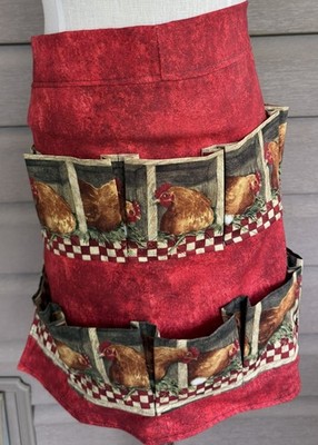 Handmade Red Chicken Rooster Apron for Collecting Eggs 12 Egg Pockets OSFA