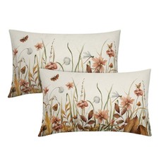 Fall Floral Pillow Covers 12x20 Inch Set of 2, Orange Yellow Rustic Flower Au...