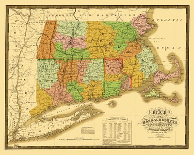 Historic State Map - Massachusetts Connecticut Rhode Island - Mitchell 1831 -