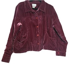 Coldwater Creek Floral Embroidered Velvet Jacket Women's Size Large Boho Chic 