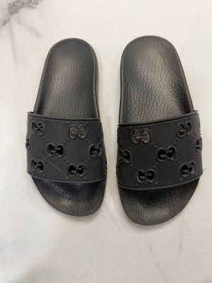 Gucci Pursuit GG Rhombi Perforated Rubber Slide Sandals Black