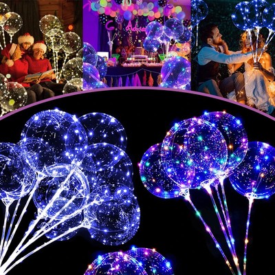 LED Light Up Bobo Balloons with Stick Colorful Luminous Clear Inflatable Balloon