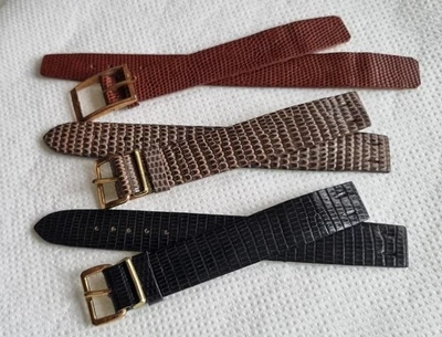 Bracelet de montre ANSES Soudées VINTAGE en cuir véritable de LÉZARD 14 mm - Photo 1/3