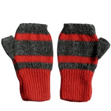 Fashion 100 Alpaca Fingerless Mittens - Red / Charcoal Gray M