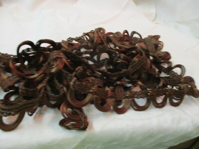 Vintage 3 pcs brown satin Trim Edging corded looped fringe