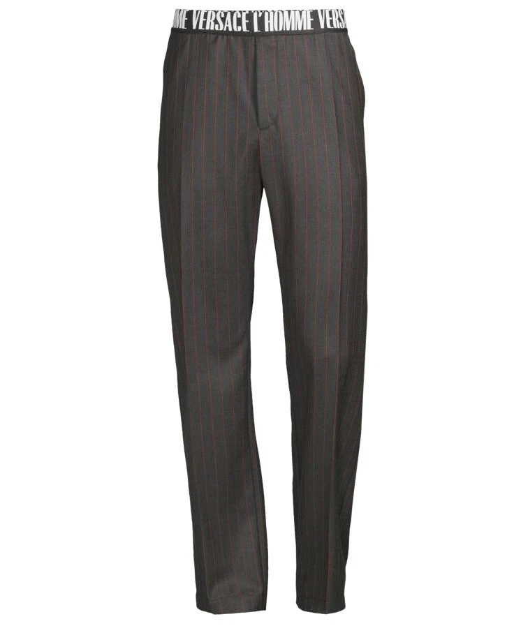 Pantaloni pantaloni Versace a righe grigi con logo in vita 100% lana nuovi con etichette $1 195 nuovi con etichette taglia 32 48