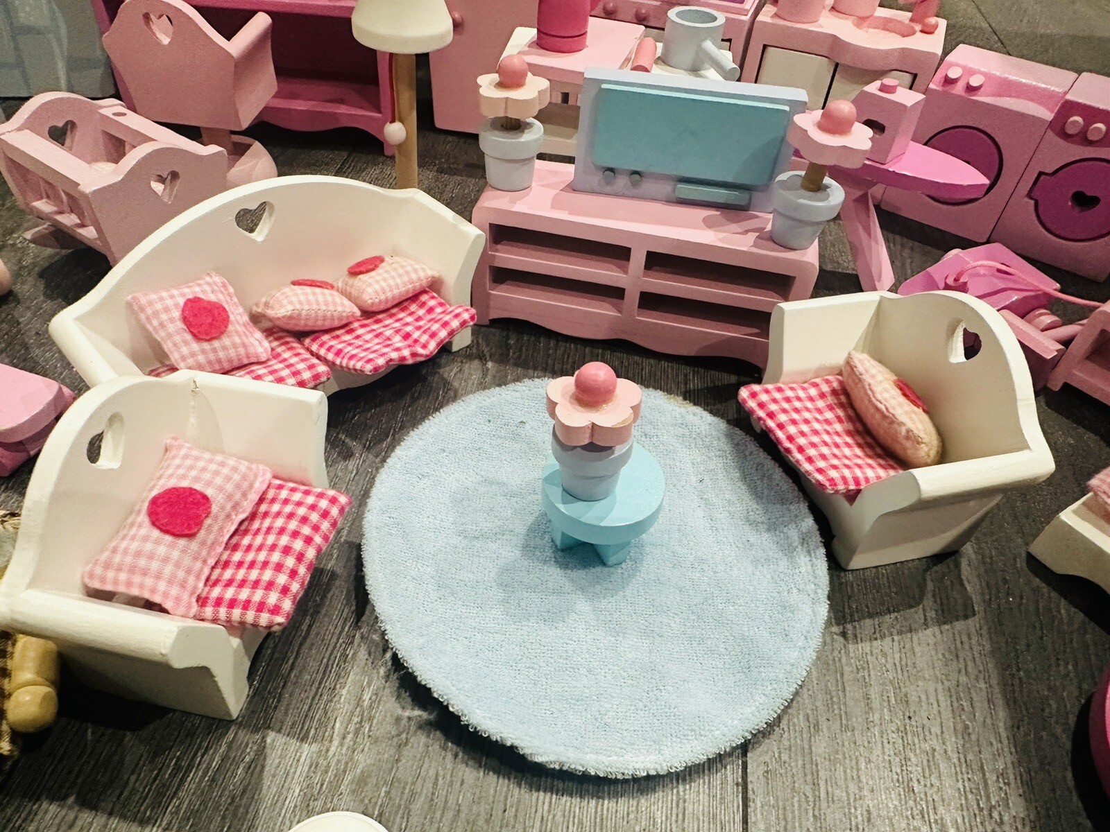 elc Rosebud Wooden Doll House Furniture Huge Bundle Figures Utility