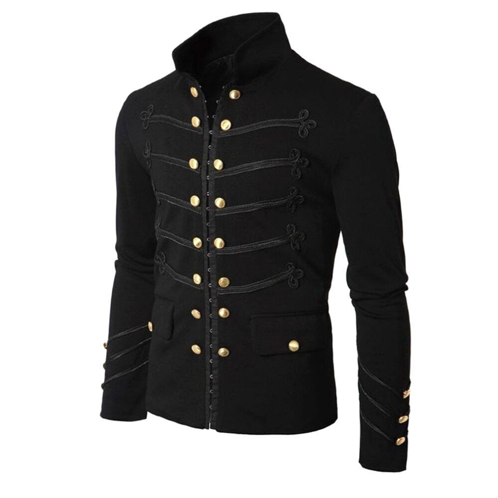 Men Gothic Clothing Military Jackets StandCollar Rock Frock Coat Retro Punk Coat