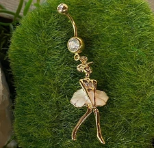 14kt Gold Plated Marilyn Belly Ring White Dress Pierced Navel Piercing Naval