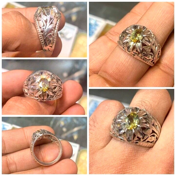 Ceylon Yellow Sapphire Ring 925 Silver Chaandi - Pukhraj Ring - Siri Lankan  Pukhraj