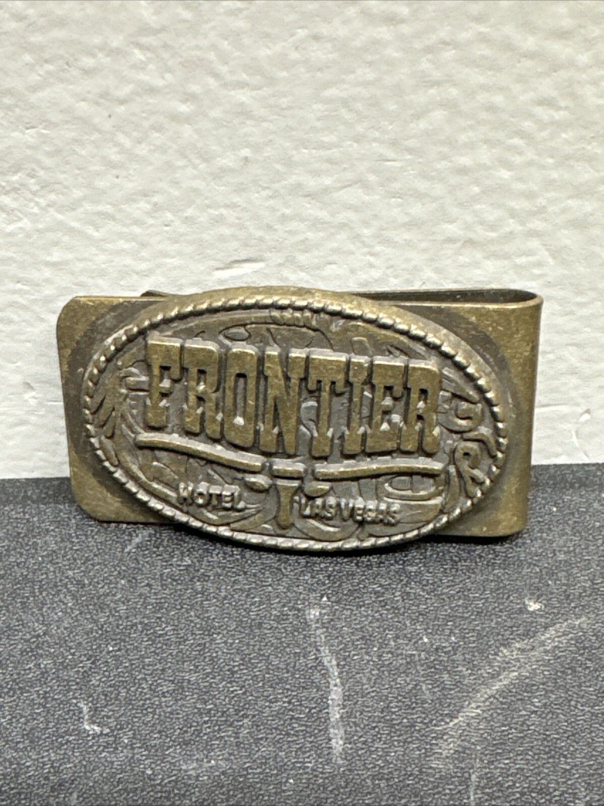 Vintage Money Clip Frontier Hotel Las Vegas Brass Casino Gambling-image
