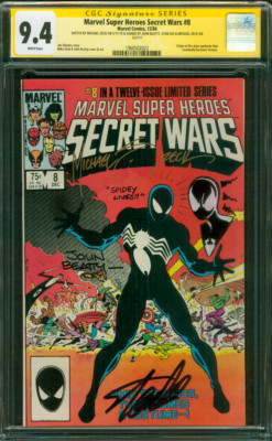 Secret Wars 8 CGC 9.4 3XSS Sketch Stan Lee 1st Spider Man Black