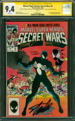Secret Wars 8 CGC 9.4 3XSS Sketch Stan Lee 1st Spider Man Black