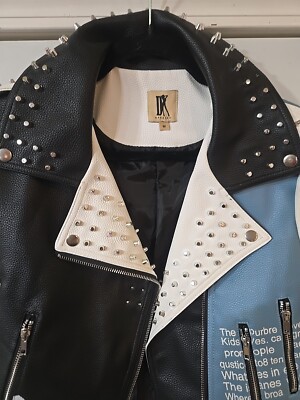 DARKSHE COLORFUL STUDDED FAUX LEATHER VEGAN PU JACKET MEDIUM