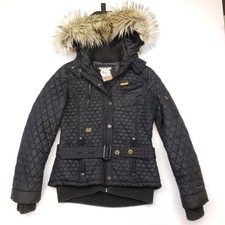 Khujo Womens Winter Jacket Large Slim Fit Black Quilted Padded Parka Coat