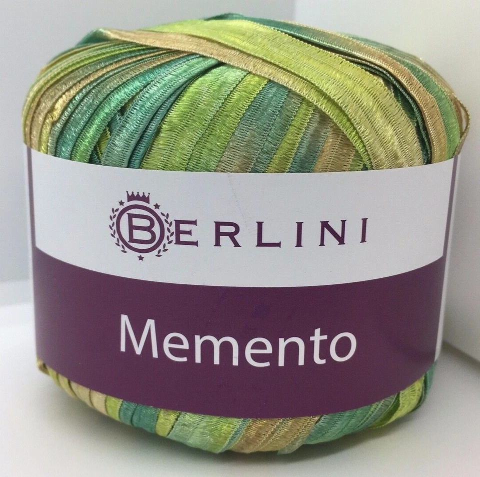 Memento - Berlini Ribbon Yarn #43 Brilliant Herbs - Greens, Tan-Gold 50gr 88yds - Image 2 of 3