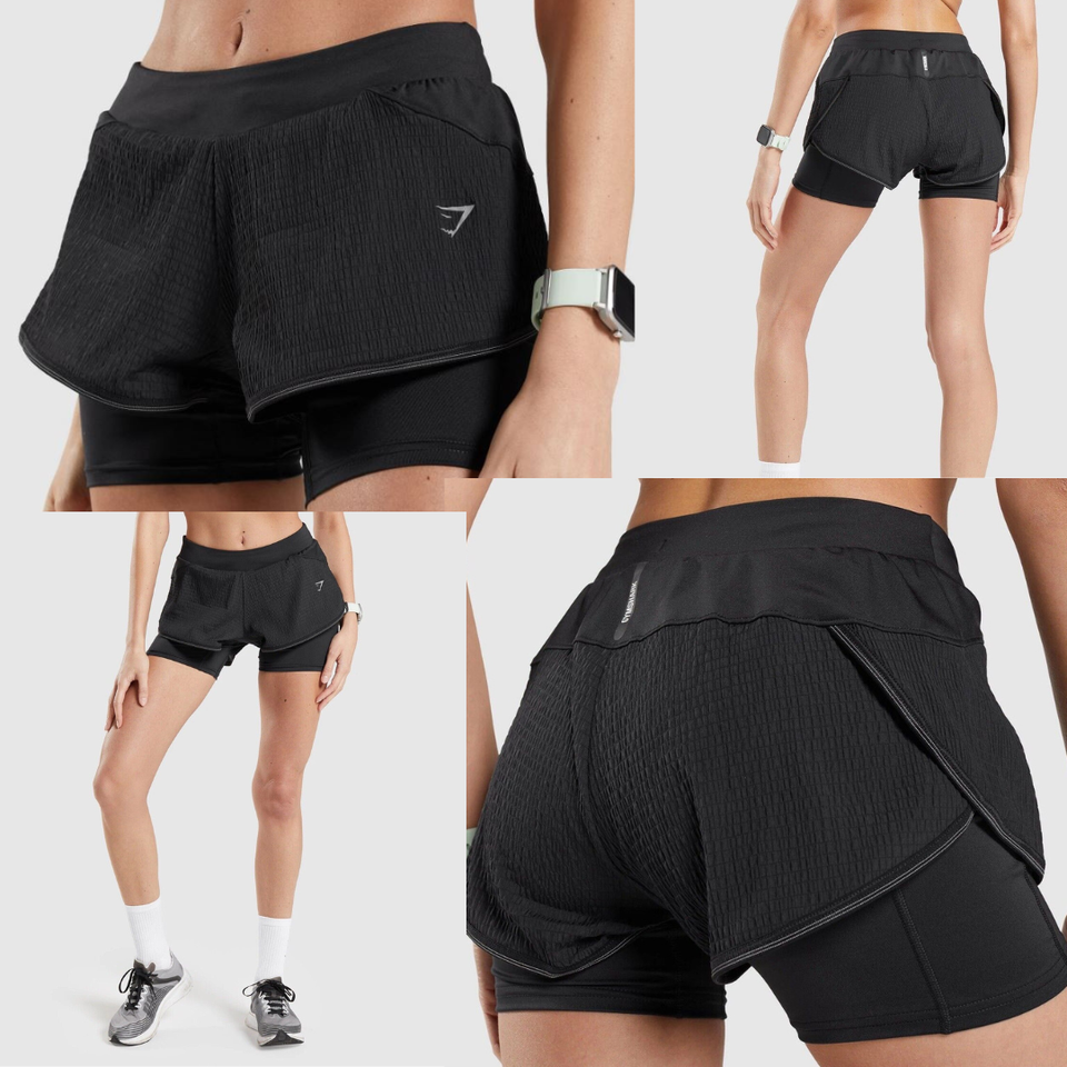 Short Gymshark Running 2 En 1 Femme - Taille M, Noir/gris, Doublé, Taille Haute