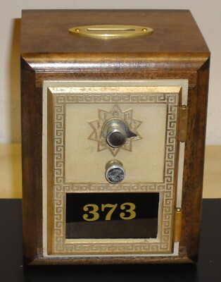 Antique U S Post Office Box Door Bank With Brass Slot-Walnut-New Style