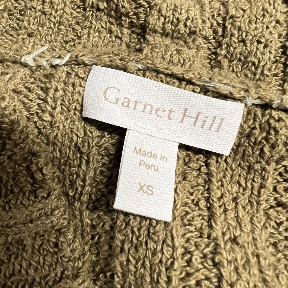 Garnet Hill Olive Green Khaki 100% Organic Cotton Chunky Sweater Cardigan XS EUC - Image 3 of 4