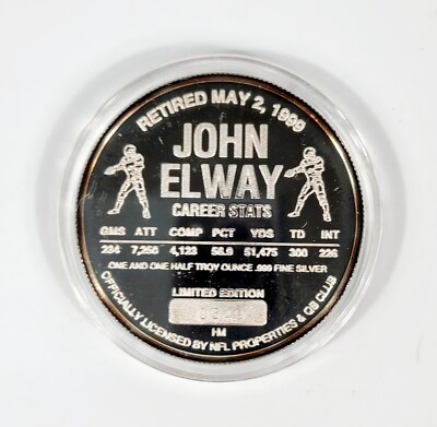 The Highland Mint JOHN ELWAY Denver Broncos NFL Coins 2 Silver QB
