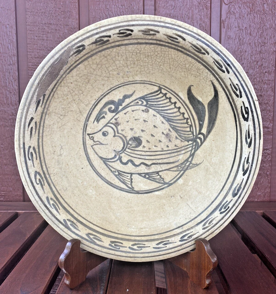 (#4) Сукхотай (тайский) керамическое блюдо/тарелка рыба и лиственная дека 15-16 века - Изображение 3 из 4