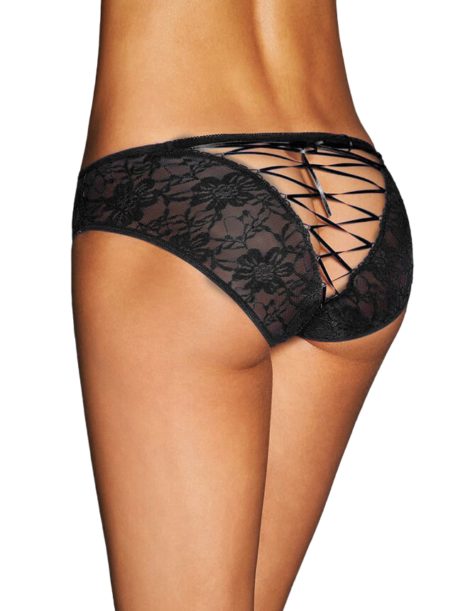 Size 8-10 Sexy Ladies Black Lace Strappy Underwear Undies Panties Lingerie 