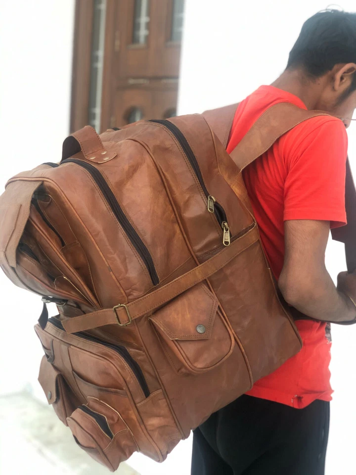 New Men's Vintage Leather Large Backpack Rucksack Travel Luggage Holiday Bag  - Image 4 of 4