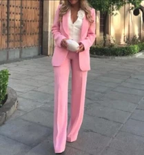 ZARA NEW WOMAN FLUID HIGH WAIST PANTS PALE PINK Straight Legs 4043/066 M