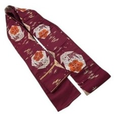 Vintage Silk Kimono Obi Sash Burgundy Floral Crane Bamboo Embroidery
