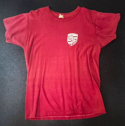 70s Porsche T shirt Russel Size L 18x24 Single stitch emblem 1970s vintage concert t-shirt, vintage, single stitch, B+ condition