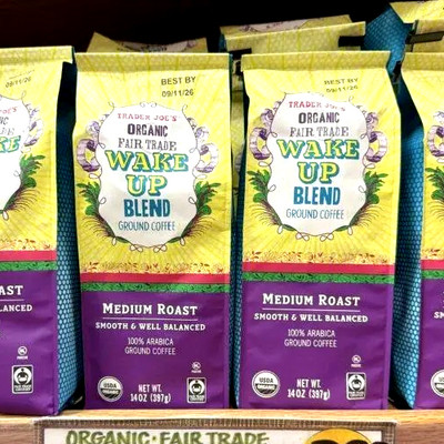 2 X Trader Joe's Organic Fair Trade Wake Up Blend Ground Coffee 14 oz ea