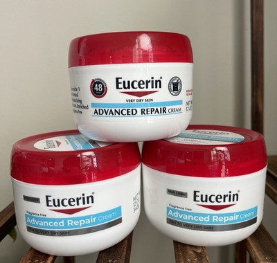 Eucerin Advanced Repair Cream 12 oz Fragrance Free Dry Skin - 3 Pack NEW