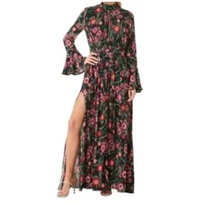 Misa Los Angeles Kora Floral Long Sleeve Backless Maxi Dress Size Large