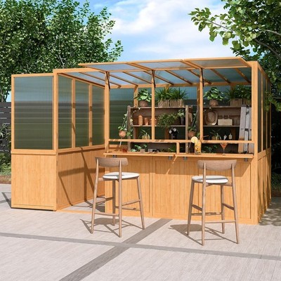 6x10 Ft Wood Greenhouse Lean to Walk in Greenhouse with Window & Lockable Door