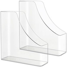 2 Pack Vertical File Holder Clear Acrylic Desk Organizer Storage Bins Holding