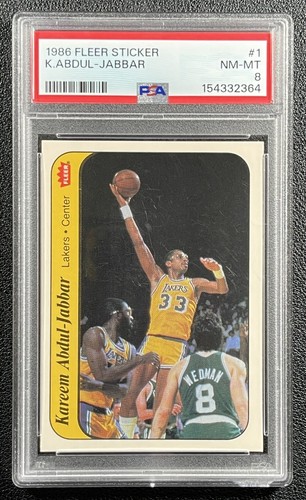 KAREEM ABDUL-JABBAR PSA 8 1986-87 FLEER #1 STICKER LAKERS 2364