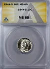 1944 Mercury Dime ANACS MS-65