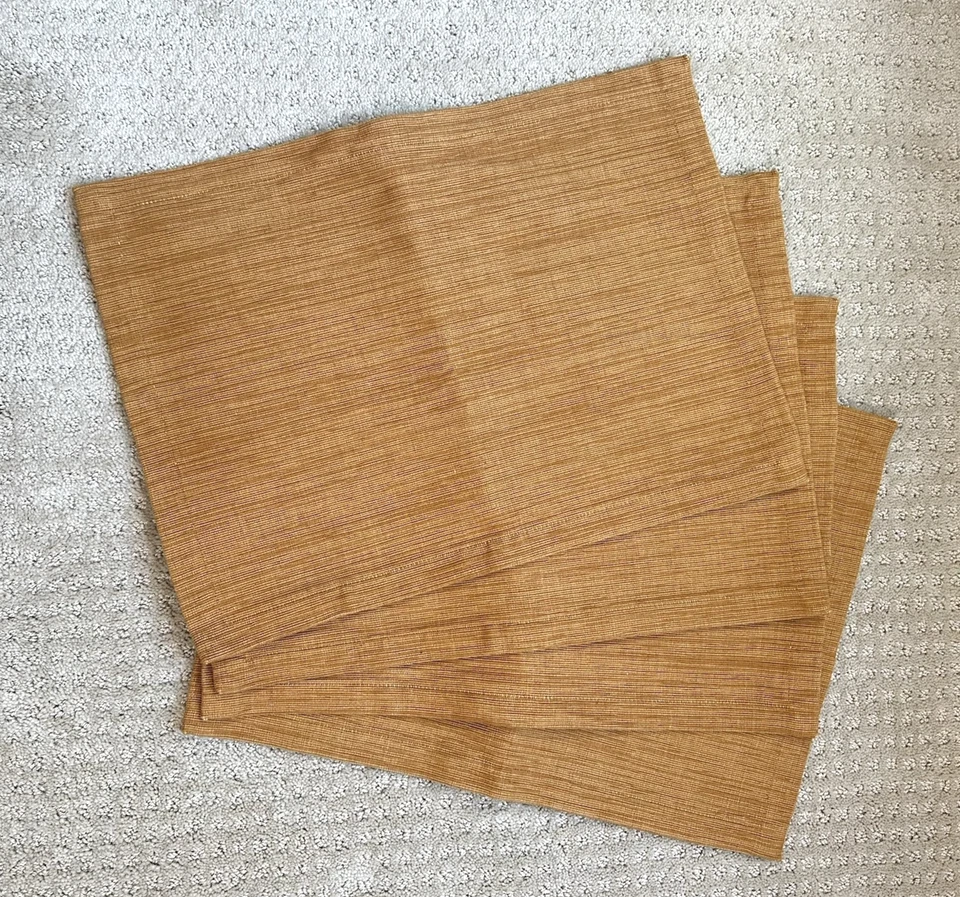 Crate & Barrel Placemat Grasscloth Set of 4 Golden Yellow All Cotton 19x13" Fall - Image 2 of 3