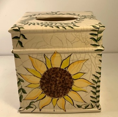 AW Bradley Hand Painted Sunflower Tissue Box Cover 6 in.