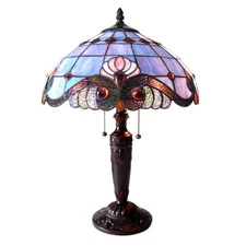 Pink Victorian Tiffany Style Lamp 2 Light Stained Glass Antique Bronze Table Art