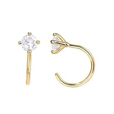 925 Sterling Silver Huggie Half Hoop Earrings  Yellow Gold Round CZ