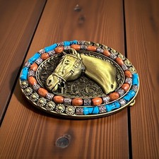 Western Fashion Belt Buckle Men Antique Bronze Metal Cowboy Hat Turquoise