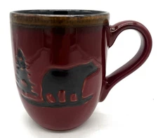 Woodland Collection Home Studio Red Bears Pine Trees Coffee Cup Mug 4”