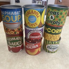Melissa Doug Pretend Play Food Cans Lot 8 Cherries Corn Soup Beans Peaches